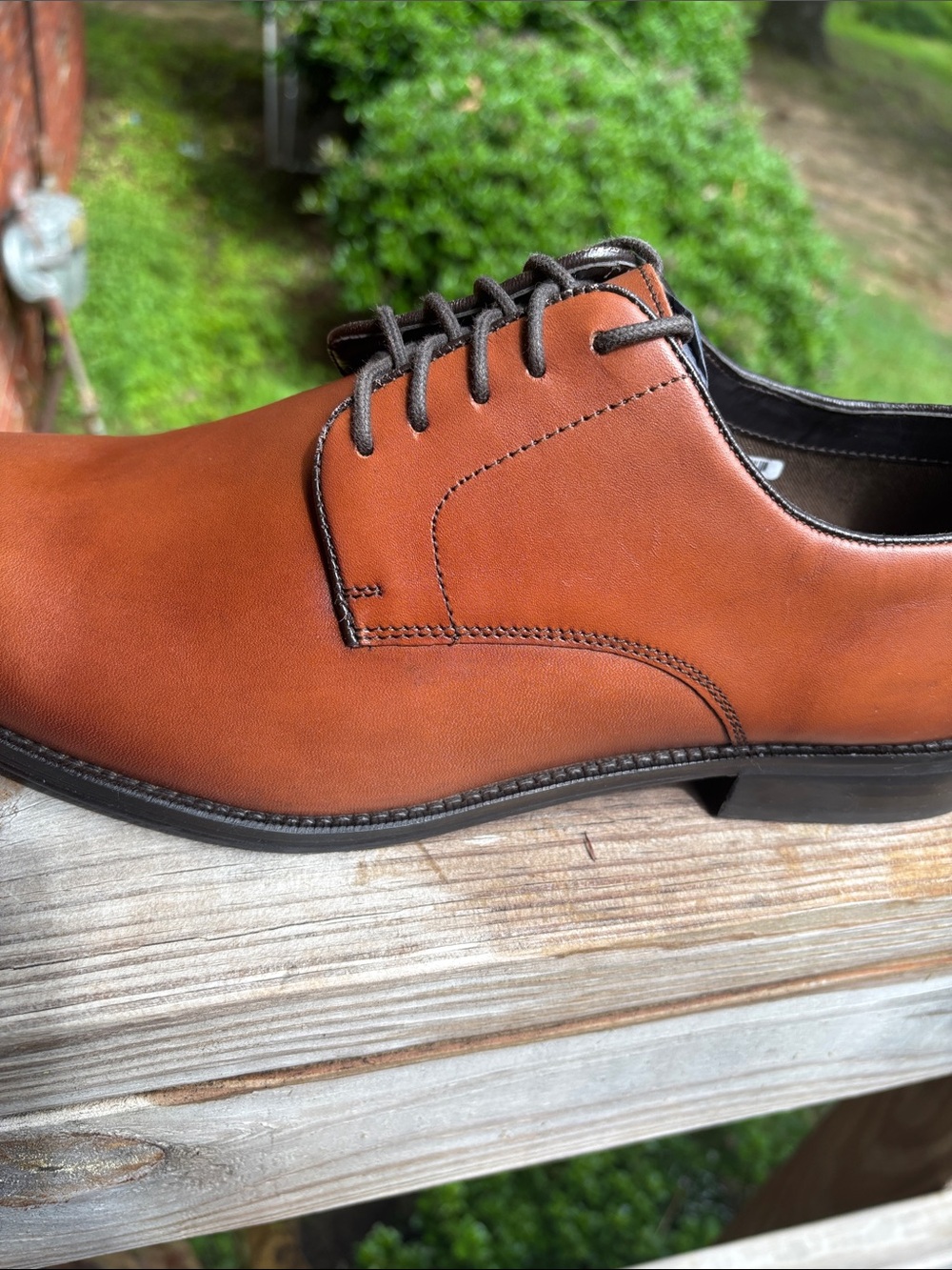 The Black Tux | Men's Tan Leather Derby Shoes — Classic Lace-Up Dress Oxfords - Picture 4 of 10